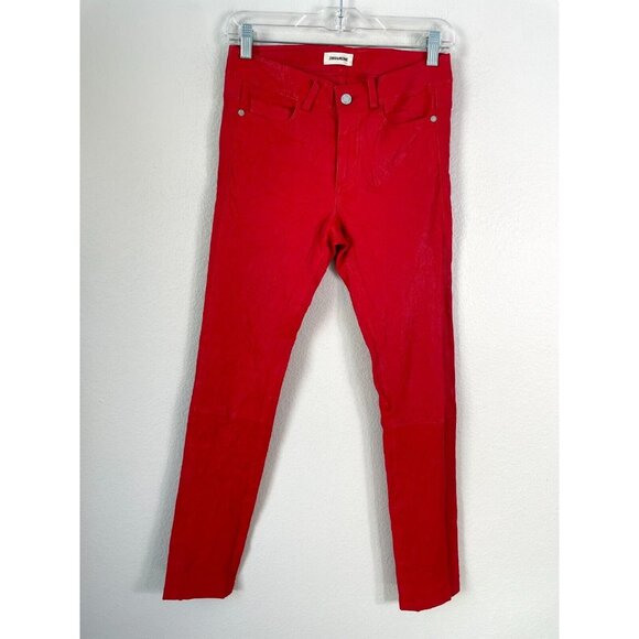 Zadig and Voltaire Womens 36 Small Phlame Pants Crinkled Lamb Leather in Red - Picture 2 of 14